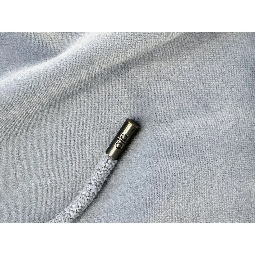 ALO Yoga Velour Glimmer Full Zip Hoodie Blue Steel Cropped Jacket Small